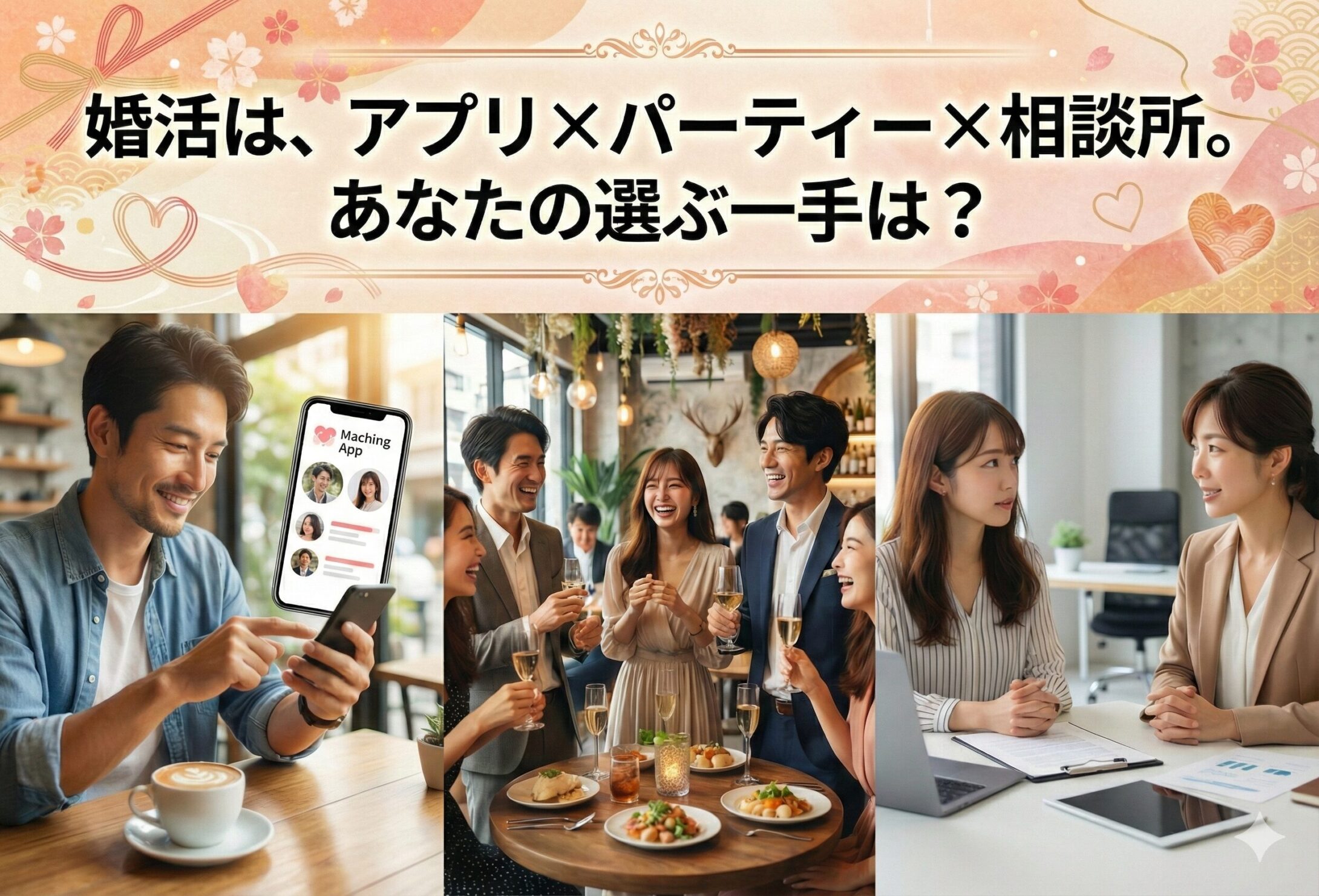 婚活は、アプリ×パーティー×相談所。あなたの選ぶ一手は？ 