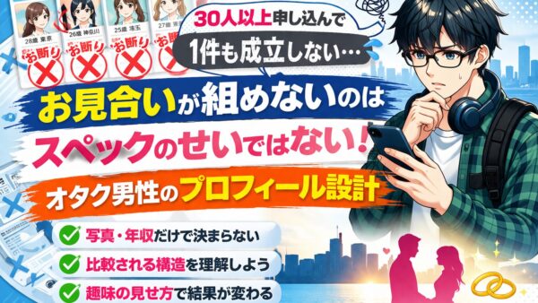 30人申し込んでもお見合いが成立しない人へ｜通るプロフィールの基準と作り方【テンプレ付き】