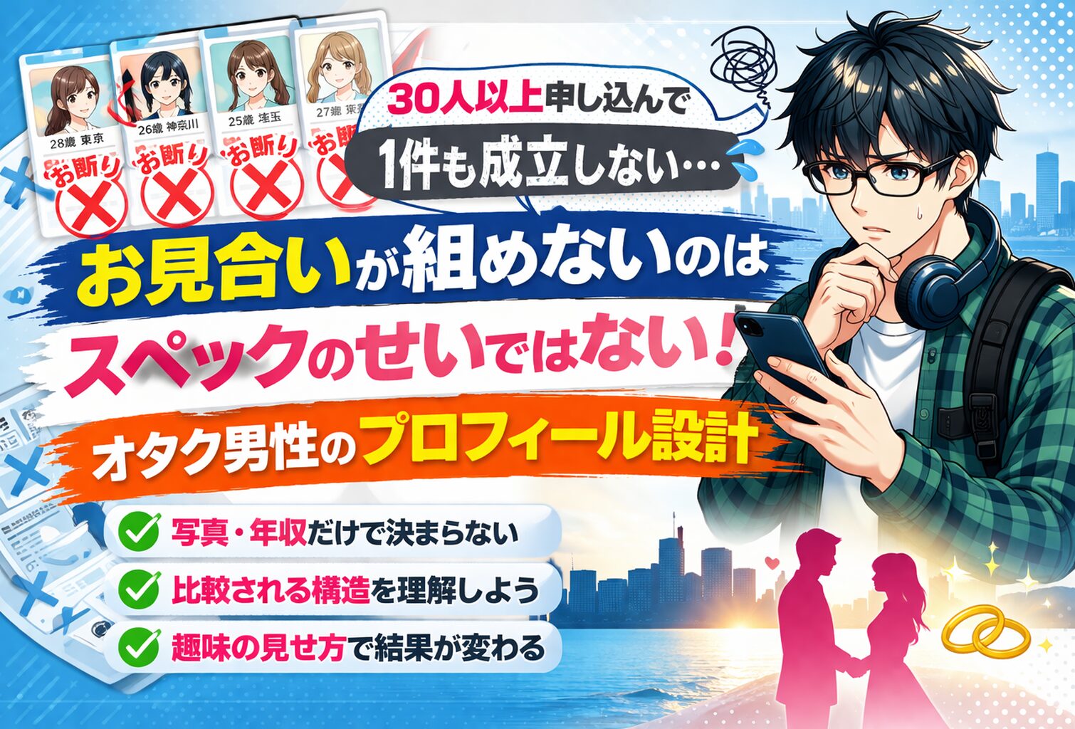 30人申し込んでもお見合いが成立しない人へ｜通るプロフィールの基準と作り方【テンプレ付き】